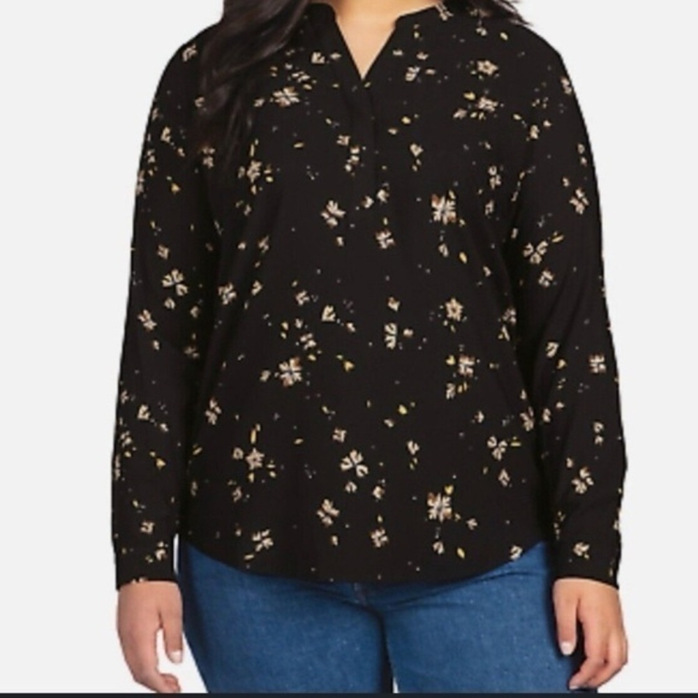Hilary Radley Black Cream Fitted Button Down Shirt Size S